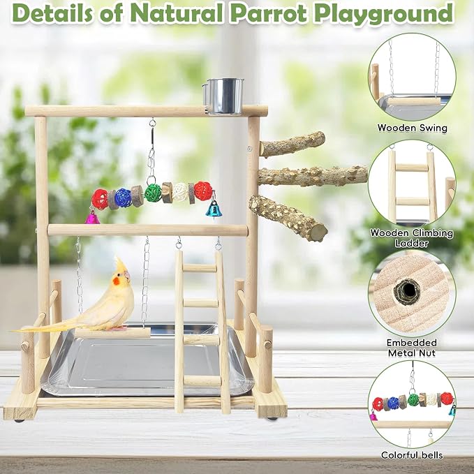 kathson Bird Playground Parrot Perch Stand Toys, Birds Wood Play Gym Activity - Image 3
