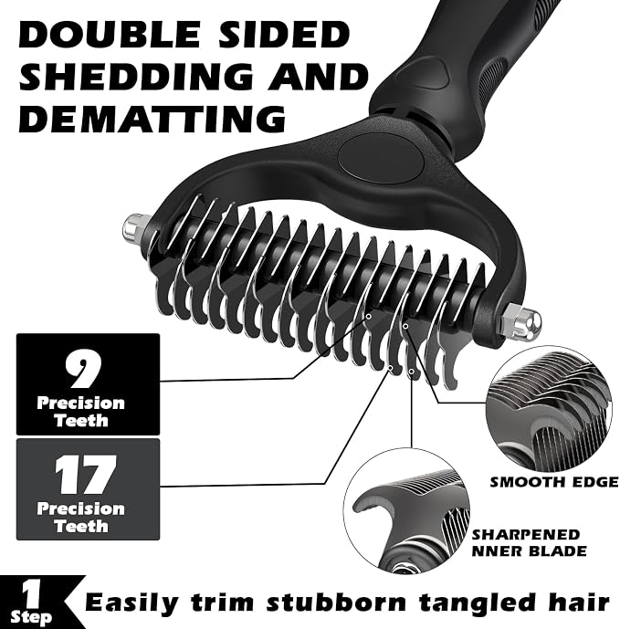 3PCS Self Cleaning Slicker Brush & Pet Grooming Rake & Flea Comb - Image 2