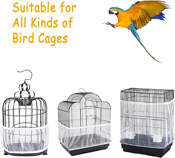 Bird Cage Cover, Breathable Nylon Mesh Seed Catcher Guard, Adjustable Elastic - Image 5
