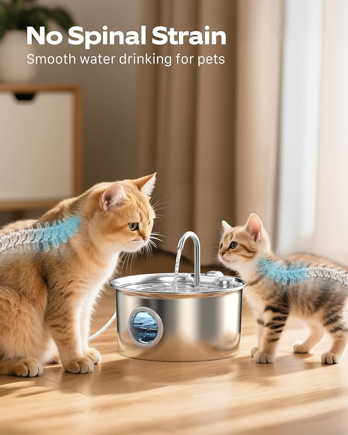Pet Water Fountain Stainless Steel: Mental Cat Water Fountains - 88oz/2.6L - Image 8