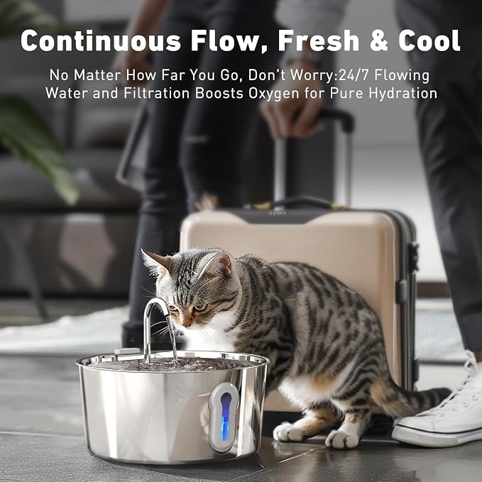 Stainless Steel Cat Water Fountain, 135oz/4L Automatic Pet Fountain Dog Water - Image 5