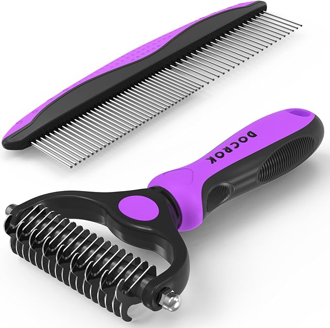 Pet Grooming Brush and Metal Comb Combo by Docrok