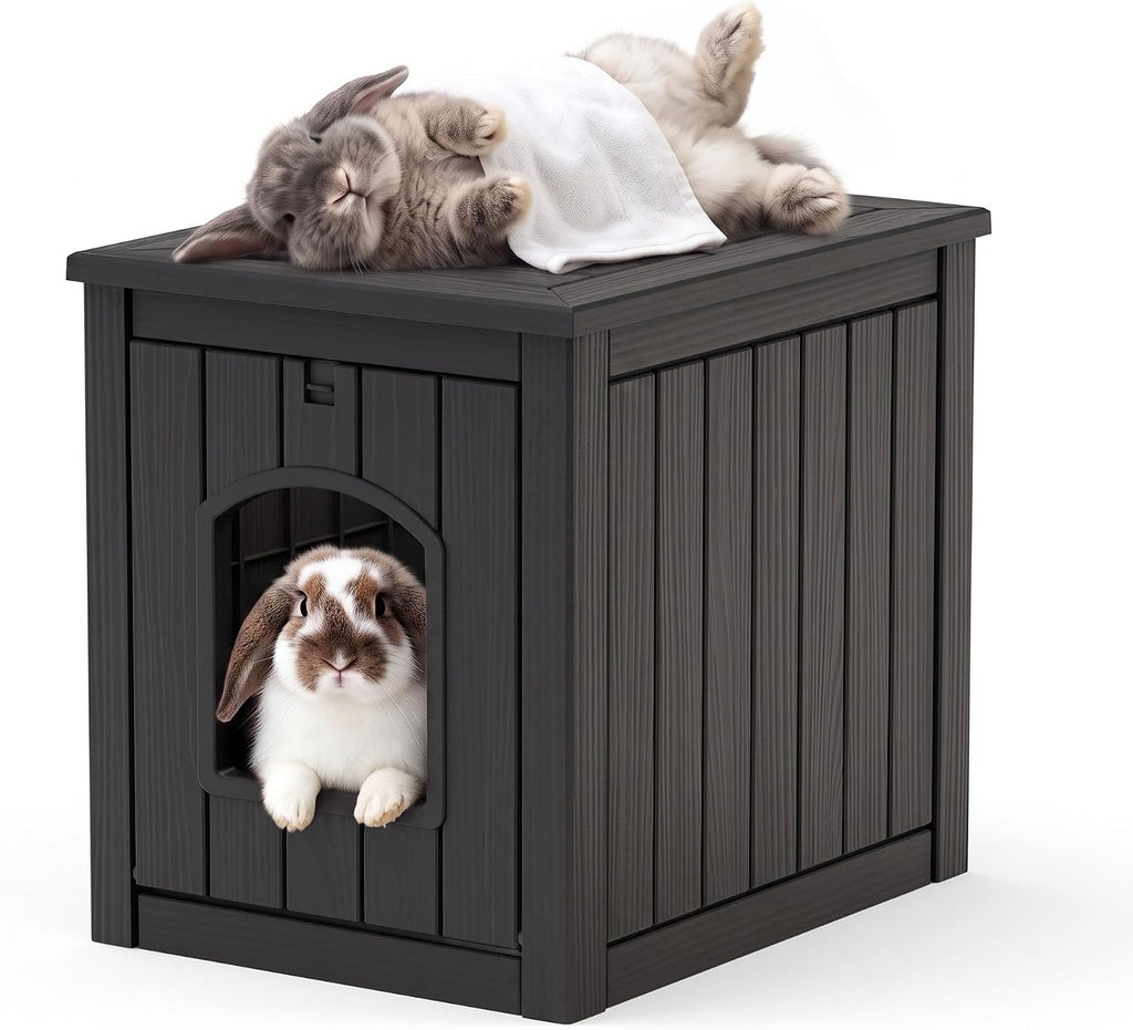 Vixzen Outdoor Rabbit Hutch with Side Table, Black - GlobalHabitat Supply