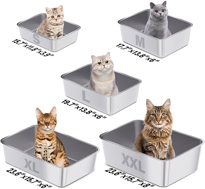 2 Pack Stainless Steel Cat Litter Box, 23.6"x15.8"x8" XXL Stainless Steel - Image 6