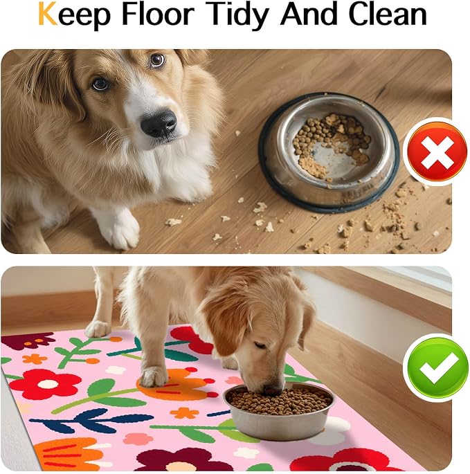 Pet Feedings Mats 20x12 inch Floral Print Pet Bowl Placemat Non Slip Mat - Image 8