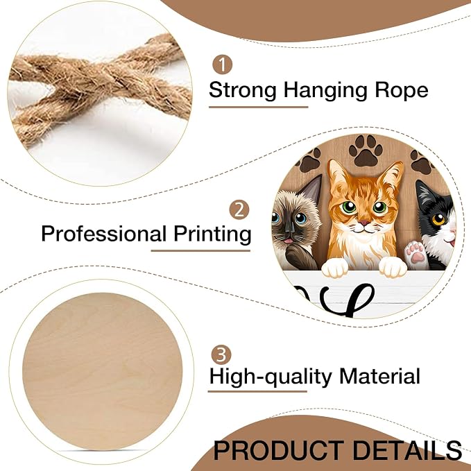 Deroro Welcome Cats Front Door Sign, Paw Prints Wood Door Hanger Outdoor - Image 3