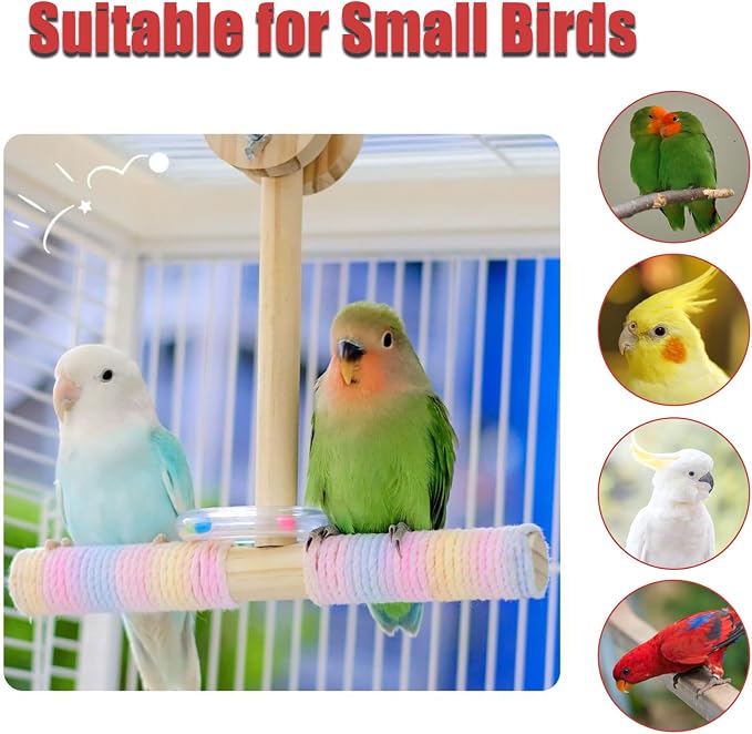 Bird Swing for Cage, Rust Sound Interactive Hanging Bird Toy Perch, Wooden - Image 5