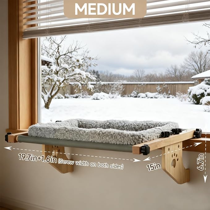 Cat Window Perch- Adjustable Sill Fit, Renter-Safe, Wood-Metal Frame Sturdy - Image 2