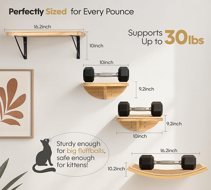 Wood Cat Wall Shelves with Sisal Cats Window Perch, Wall Mounted 4-Piece Cat - Image 6