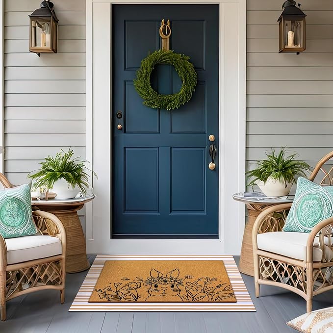 Tinideya 2 Pcs Easter Day Door Mat Welcome Outdoor Non Slip Coir Mats Flower - Image 7