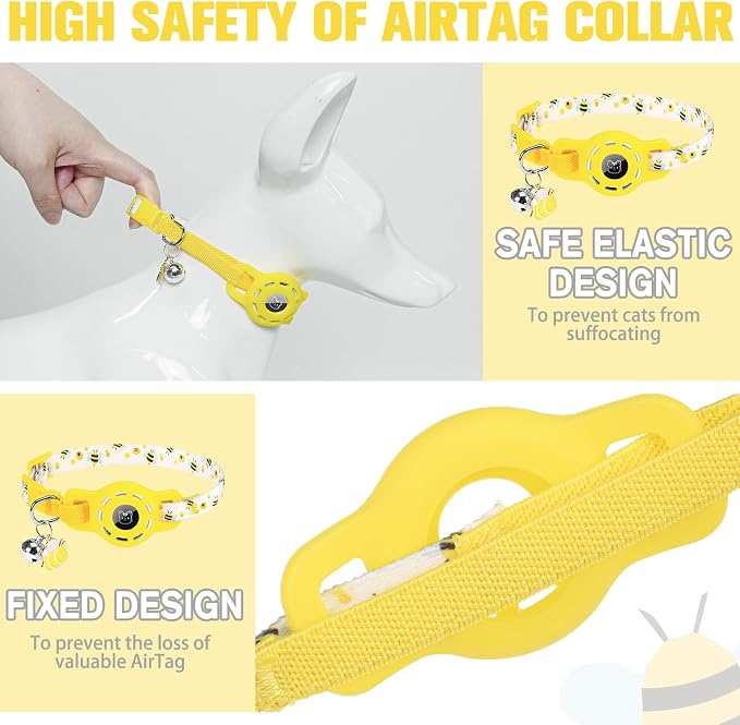 BINGPET AirTag Cat Collar with Bells, Upgraded Safety Elastic Cat Collar with - Image 3