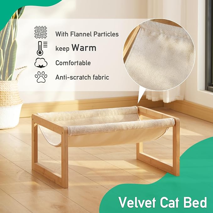 Large Cat Hammock Bed, Bamboo Wood Elevated Pet Hammock - Image 6
