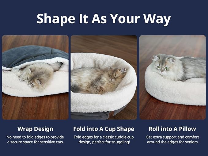 Self Warming Cat Bed, 17.7" x 13.7" Anti-Slip Soft Round Thermal Pet Cushion Bed - Image 2
