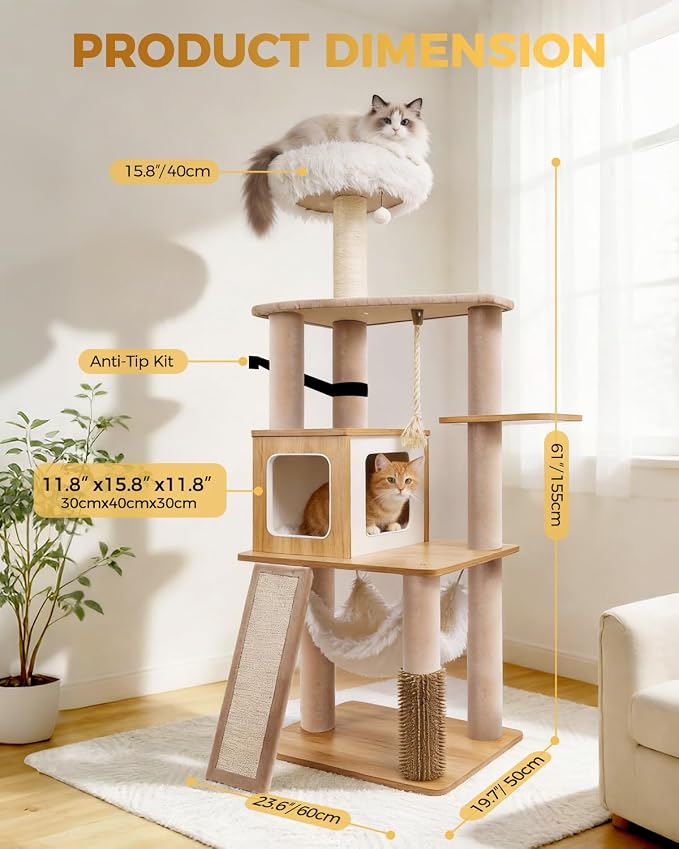 61" Modern Cat Tree Tower for Indoor Cats, Luxury Climbing Tower - Image 4
