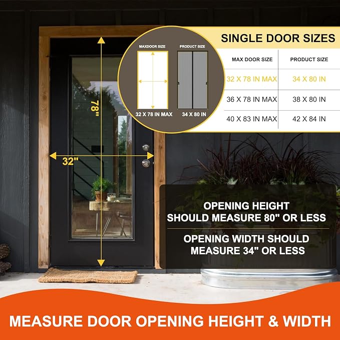 Fiberglass Magnetic Screen Door Fit Door Size 32 x 78 in- Heavy Duty Fiberglass - Image 2