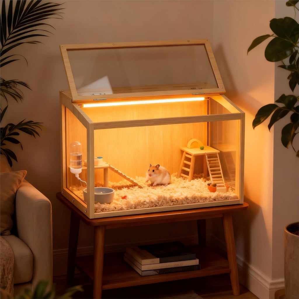 24 Inch Wooden Hamster Cage with Warm Light - GlobalHabitat Supply