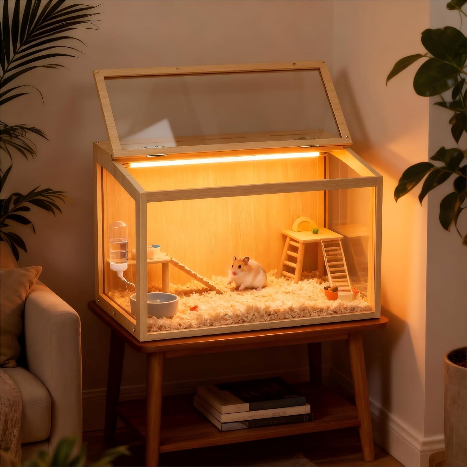 24 Inch Wooden Hamster Cage with Warm Light - GlobalHabitat Supply
