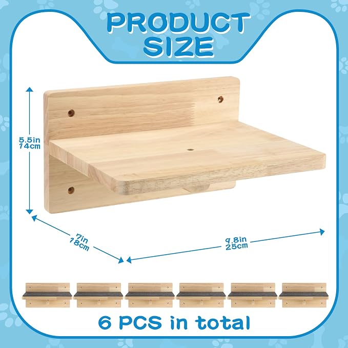 Lenwen Set of 6 Cat Wall Steps Shelf Shelves Wood Cat Climbing Shelves - Image 2