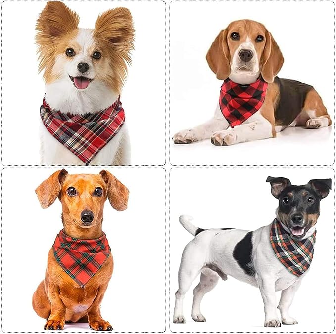 8 Pack Triangle Dog Bandanas, Reversible Plaid Painting Bibs Scarf Large Dog - Image 6
