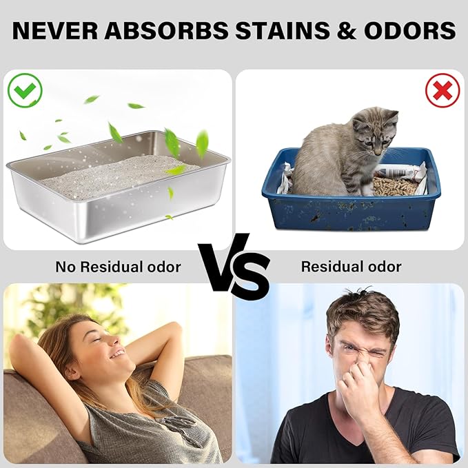 Small Stainless Steel Litter Box 2 Pack, 15.7"x11.8"x4" Small Litter Box - Image 4