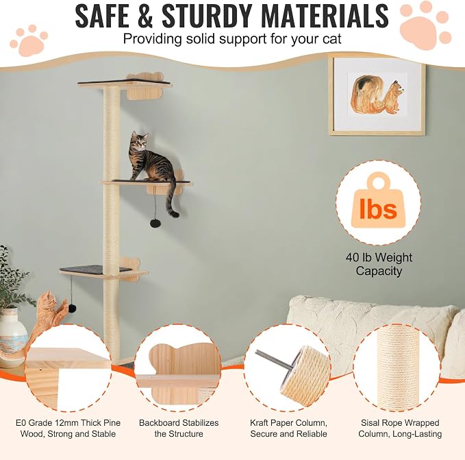 VEVOR 4 Tiers Cat Wall Furniture Set - Image 3