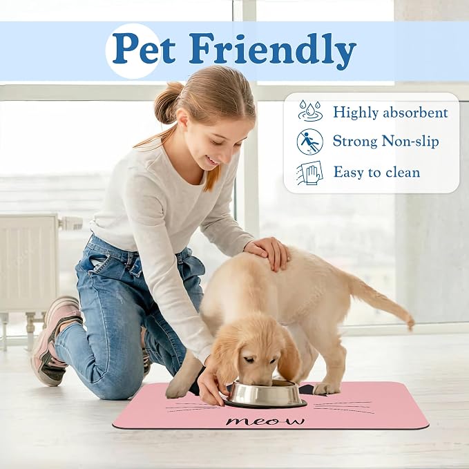 Pink Cat Meow Dog Food Mat–Christmas Stocking Absorbent Quick Dry Feeding - Image 6