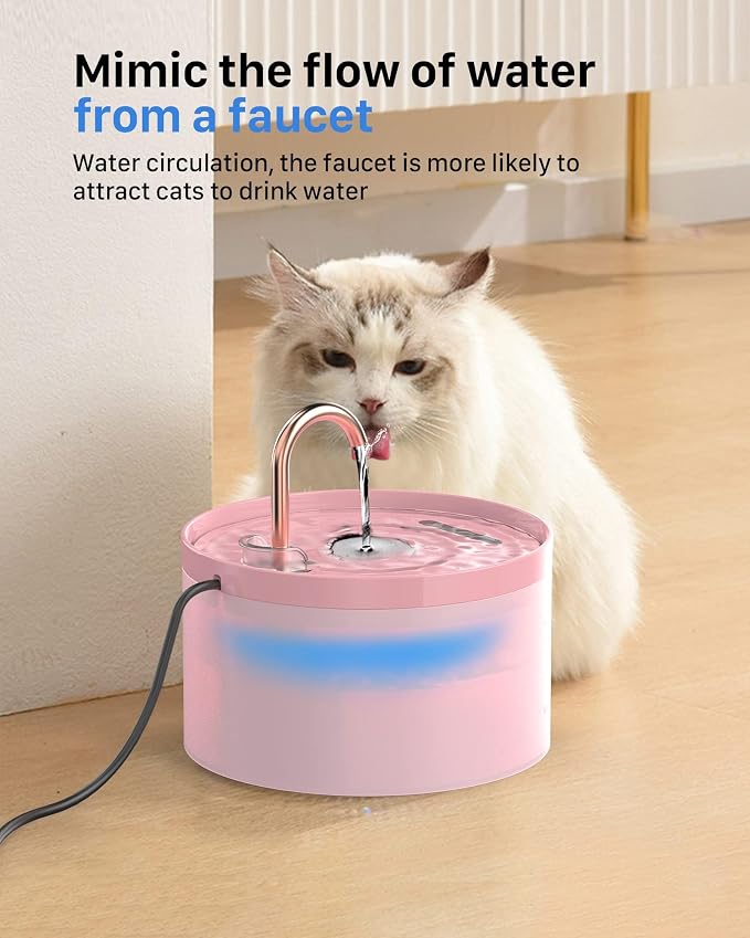 Cat Water Fountain Pink for Drinking: 67oz/2L Cat Fountain - Image 2