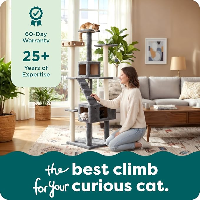 FurHaven 69.3" Tall Cat Scratching Post Tower - Image 8