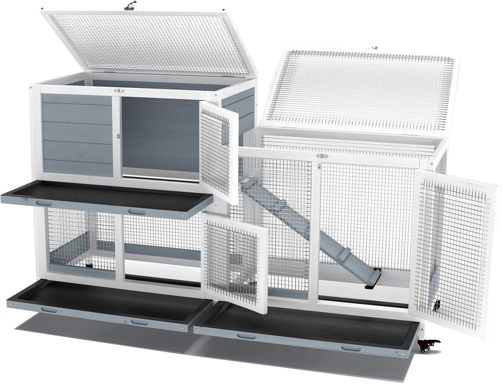 GDLF 58" Rabbit Hutch with Wheels and Cleaning Tray - GlobalHabitat Supply