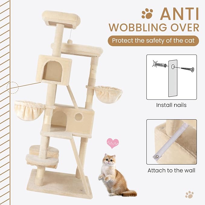 SHA CERLIN 65in Larger Cat Tree Tower Condo - Image 7