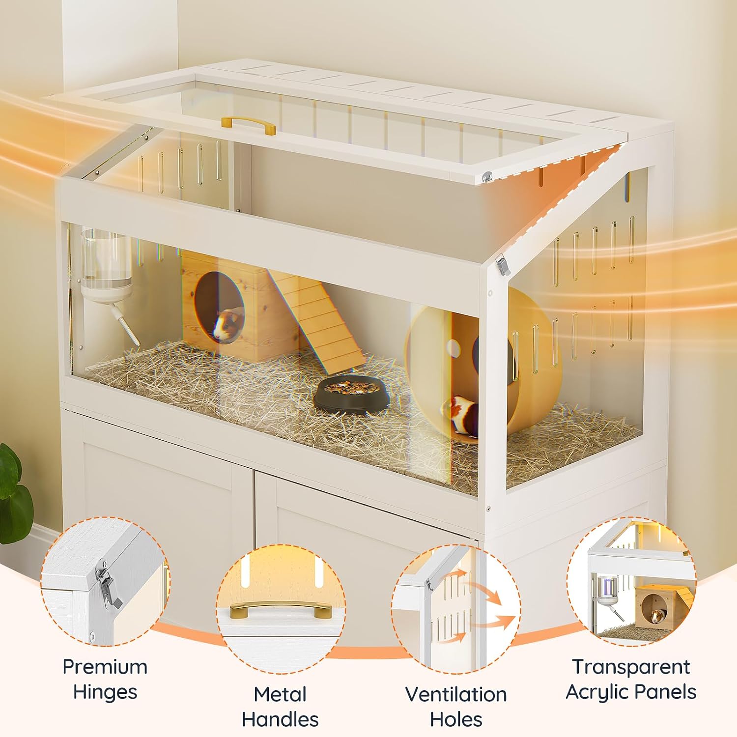 HOOBRO Large Hamster Cage with Storage Cabinet, White - GlobalHabitat Supply