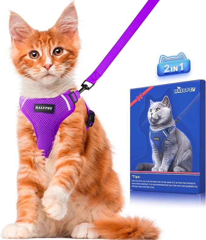 Halypet Cat Harness and Leash Set Escape Proof Soft Adjustable Cat Leash by DOMoreWithYourPet