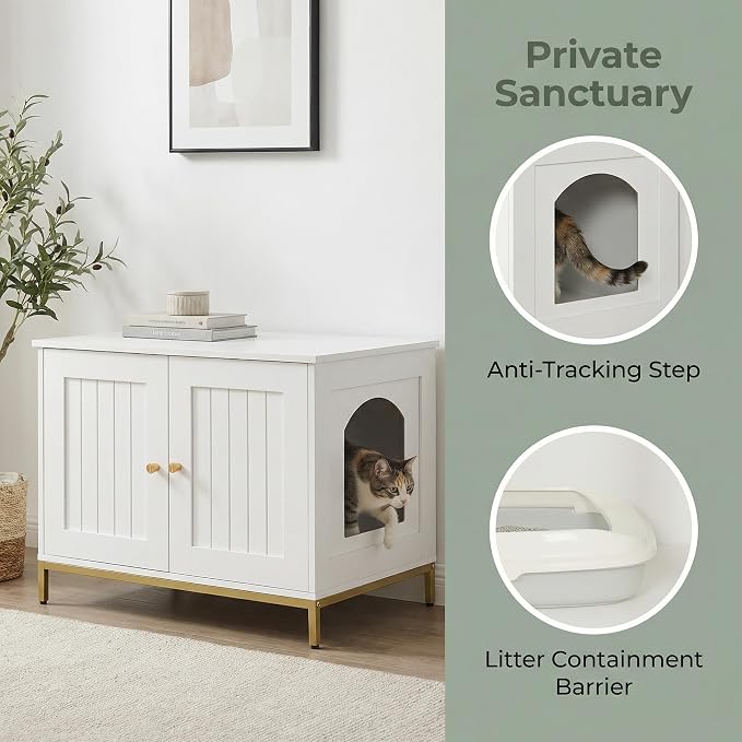 Homhedy Cat Litter Box Enclosure, Cat Washroom Furniture - Image 3