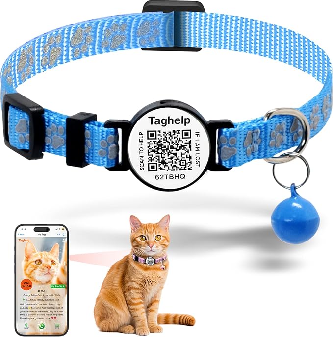 Cat Collar Breakaway with QR Code Name Tag, Reflective Kitten Collars with Bell by Taghelp