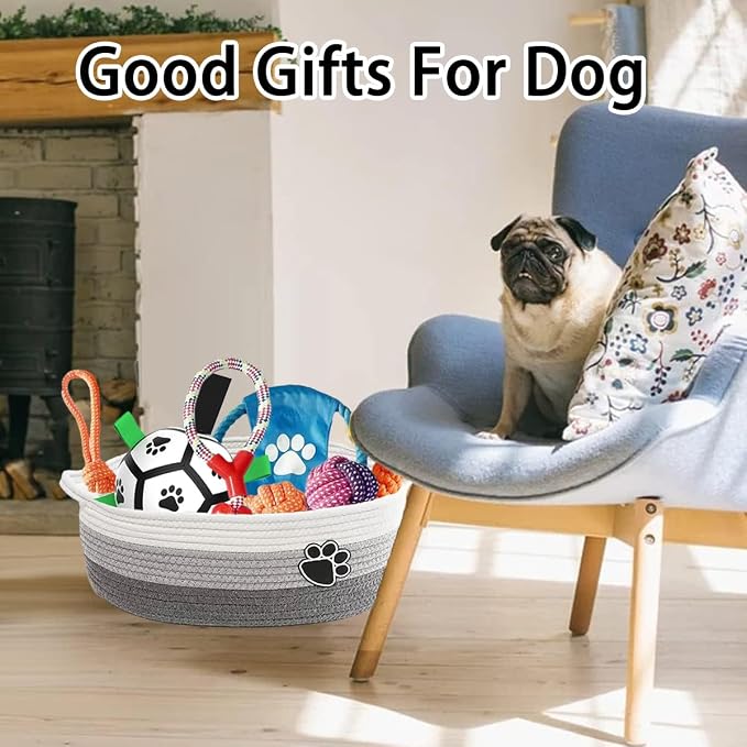 7 Pcs Puppy Dog Toys Storage Basket Set Dog Gift Chew Toys - Image 6