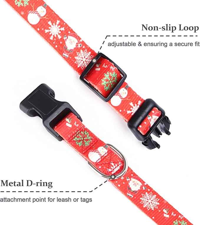 Christmas Dog Collar with Buckle Adjustable Safety Nylon Collars