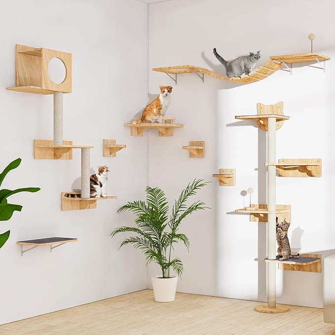 Cat Wall Shelves with 3 Steps, Wooden Cat Wall Furniture up to 15lbs, Floating - Image 6