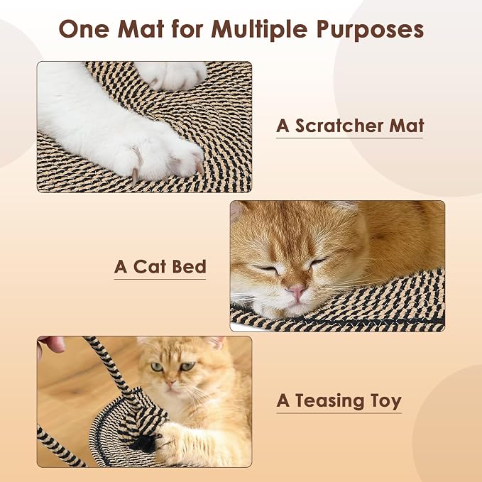Cat Scratcher Mat, Natural Cotton Rope Cat Scratch Pad, 15.7'' Round Horizontal - Image 6