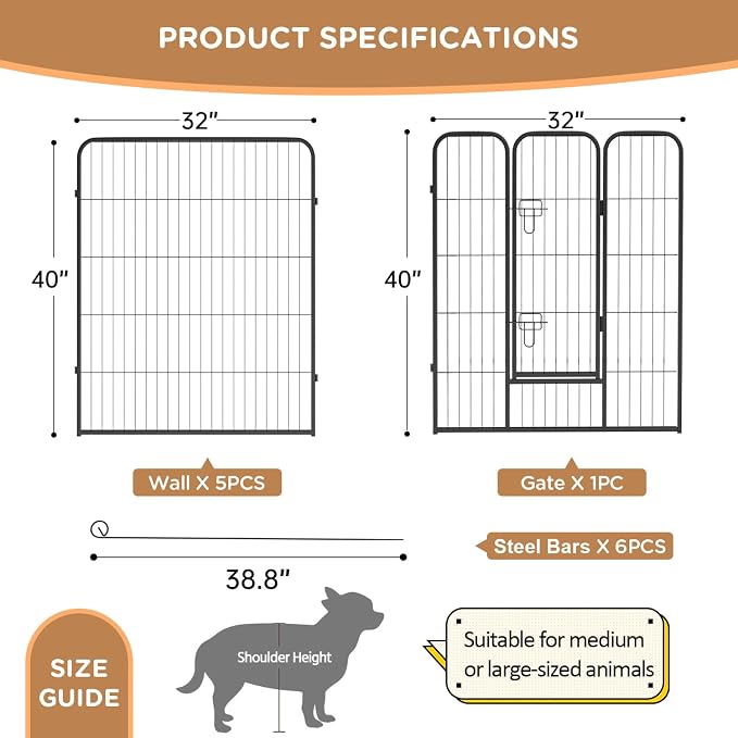 BestPet | Dog Playpen | 40 Inch, 6 Panels | Heavy Duty Metal Pet Exercise Pen | - Image 7