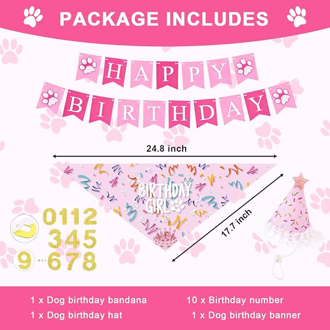 Dog Birthday Party Decorations, Adjustable Dog Bandana Set - Image 2