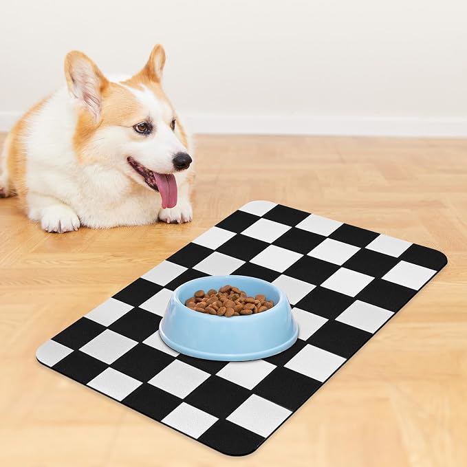 Checkered Dog Food mat, Non-Slip Sole Absorbent Dog and Water Bowl mat - Image 3
