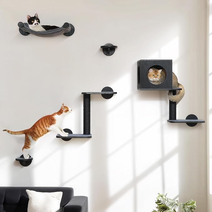 FUKUMARU Cat Wall Shelves, 5-Piece Stable Wooden Wall-Mounted Furniture Set by FUKUMARU