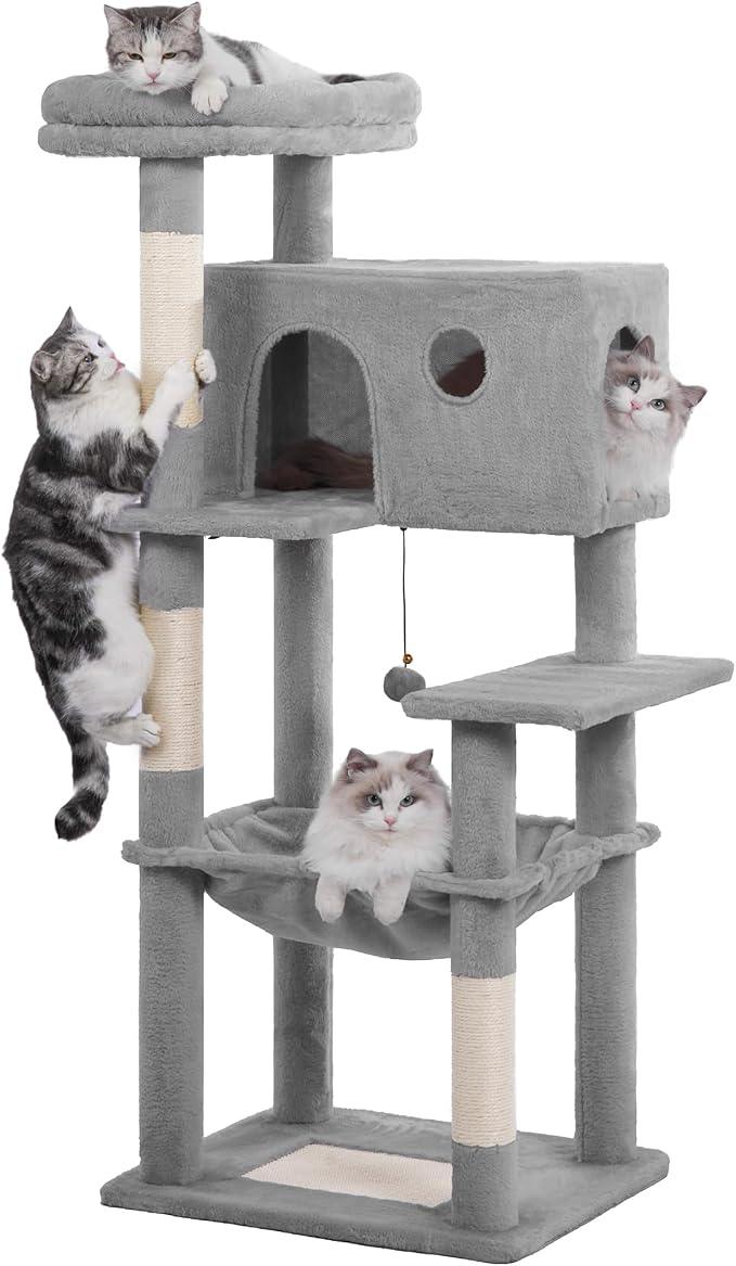 54" Cat Tree with Big Hammock 21x17” XL Cat Tower with Scratching Posts by Pawfessor