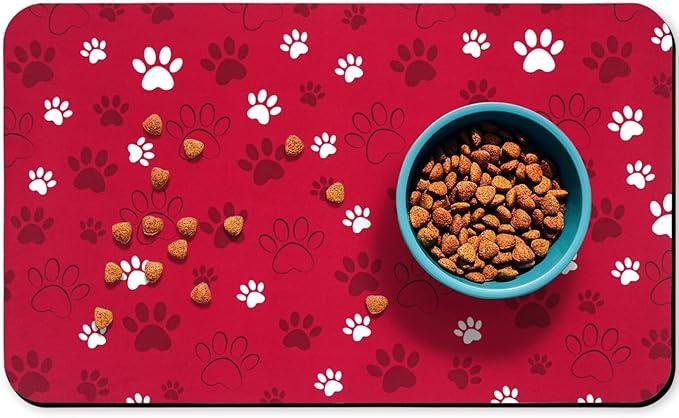 Dog Food Mat, Absorbent Water Bowl Mats Cat Pet Feeding Placemats Red 17 * 30 by Zoeeya