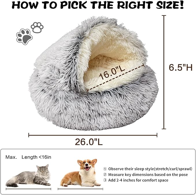 ShinHye Plush Fluffy Hooded Cat Bed Cave, Cozy - Image 2