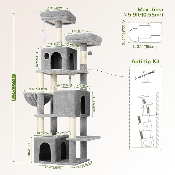 Globlazer Cat Tree Tall, 71 inches Cat Tower - Image 6