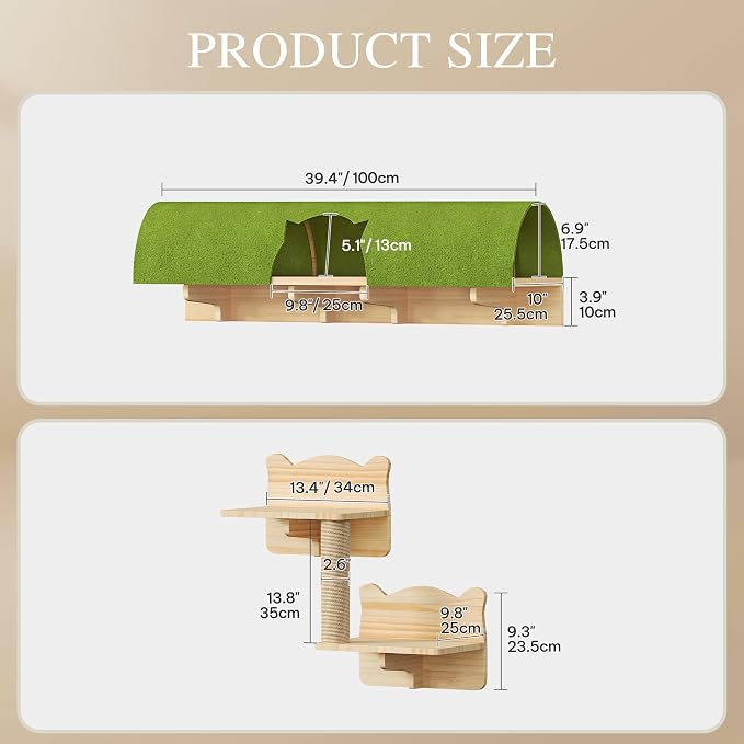 7-in-1 Cat Wall Shelves and Perches, Floating Cat Shelves Set, Solid Wood Wall - Image 2