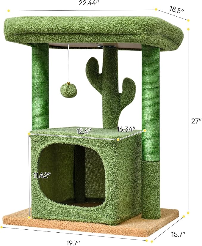 SYANDLVY 27" Cactus Cat Tree for Indoor Cats, Modern Kitten Condo - Image 3