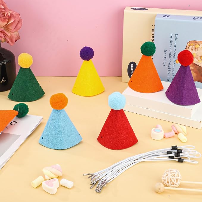 12 PCS Mini Party Hats for Stuffed Animals Birthday Felt Cone Hat - Image 4