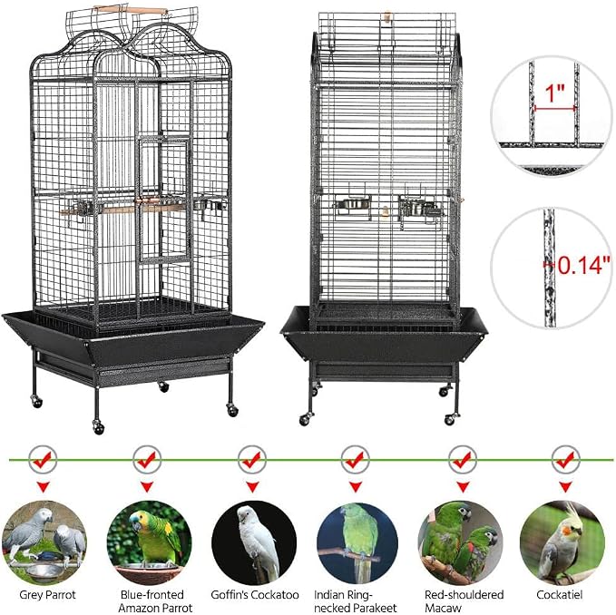 Yaheetech 63'' Bird Cage with Stand Wrought Iron Rolling Open Play Top Large - Image 4